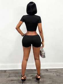 Mistrie Women's Round Neck Letter Print Casual Short Sleeve T-Shirt, Summer  Sexy Crop Top Xxs Clothes Slim Fit Fashion Casual Clubbing Streetwear Dance Party, Summer , Summer Clothes  , Summer Outfits For Women , Summer Outfits ,  Summer Outfit For Wome  Sexy Clothes ,Y2K ,Vacation Outfits Women - Multicolor - View 7