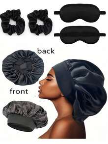 10件套睡眠美发造型工具套装，包含卷发棒、1个真丝枕套（呵护秀发和肌肤，皇后套装）、真丝免加热卷发套装、隔夜卷发棒、1个柔软睡眠眼罩、1个真丝睡眠帽，以及睡眠必备套装 - 黑色 - 查看 7