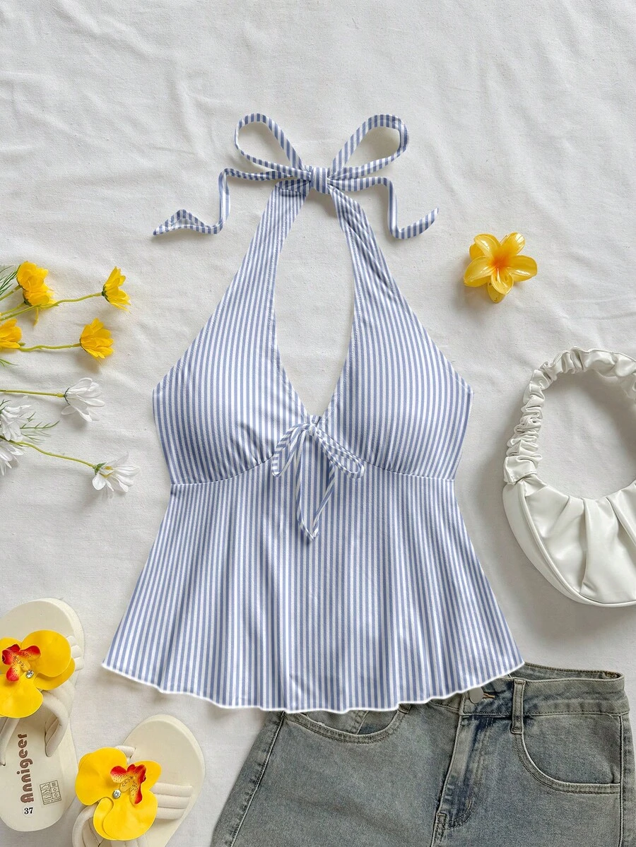 Soleia Áo hai dây hở lưng kẻ sọc kiểu dáng thường ngày dành cho nữ, thích hợp cho mùa hè. - Nhiều màu - Xem 1