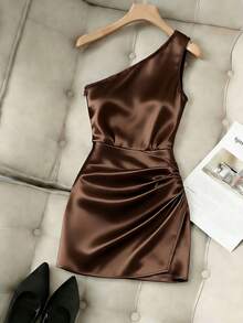 Franclia Đầm nữ màu nâu cà phê thanh lịch, xếp ly, trễ vai, kiểu dáng thường ngày, đầm mùa hè, trang phục mùa xuân, đầm trễ vai, đầm thanh lịch, đầm màu cà phê, đầm màu nâu, chân váy ngắn xếp ly. - Cà phê nâu - Xem 1