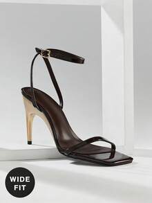 SHUZIA 女士宽楦优雅简约方头踝带细高跟凉鞋 - 咖啡棕 - 查看 7