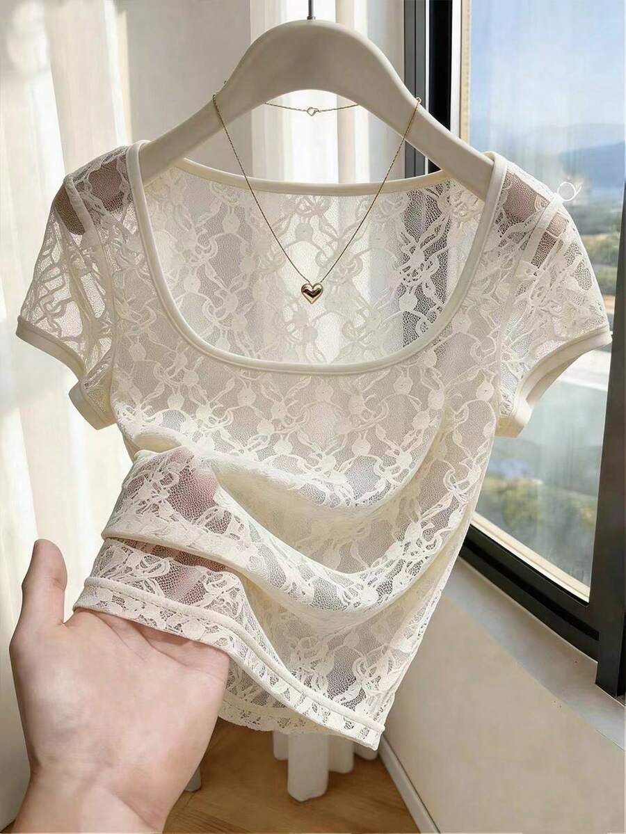 Franclia Elegant Apricot Lace Blouse For Women, Suitable For Summer - Apricot - View 1