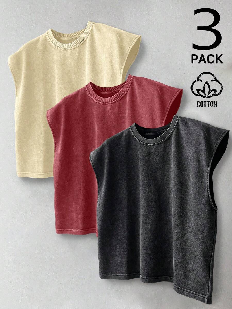 Manfinity EMRG Men's Solid Color Round Neck Casual Loose Fit Tank Top Cotton - Multicolor - View 1