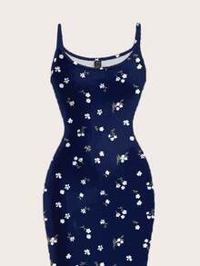 Vestido maxi de tirantes slim fit con estampado minimalista y casual de girasol, adecuado para el verano - Multicolor 3 - Ver 3