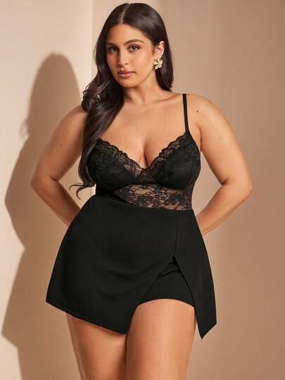 SHEIN BAE Áo liền thân ren cúp ngực dành cho nữ cỡ lớn