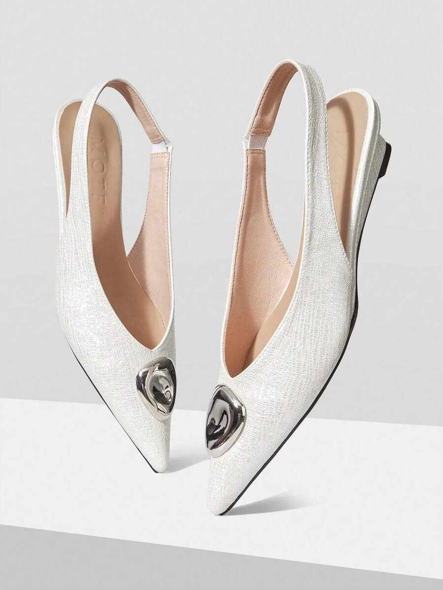 MOTF PREMIUM WOMEN'S ELEGANT DAILY SLINGBACK COMMUTE METAL DECOR WEDGE LOAFERS FOR CHRISTMAS SPRING SHOES - White - View 2