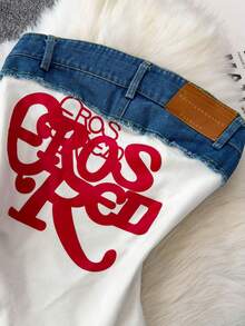 Resyla Áo quây nữ gợi cảm in chữ, họa tiết denim, dễ thương và thời trang, phong cách Y2K. - Nhiều màu - Xem 3