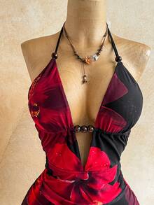 Soleia Đầm mini ôm sát cơ thể kiểu retro nhuộm tie-dye họa tiết da báo và ngựa vằn trừu tượng, cổ chữ V sâu, hở lưng, thắt eo, xếp ly, trang phục mùa hè gợi cảm cho tiệc tùng, hẹn hò, trà chiều, kỳ nghỉ biển. - Nhiều màu - Xem 4