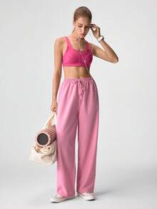 Loungeista Bra Olahraga Wanita Ukuran Plus WINGSLOVE, Desain Tanpa Kawat & Tanpa Bantalan, Cakupan Penuh, Tali Lebar & Bentuk U di Bagian Belakang, Bernapas & Nyaman untuk Lari & Olahraga - Hot Pink - View 7