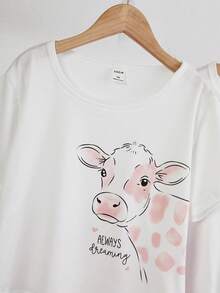 Girls Cute Giraffe & Cow Print Short Sleeve Shorts Pajama Set - Multicolor - View 5