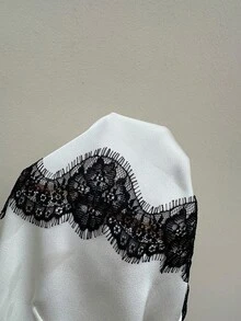 GalTyme Áo hai dây ren tương phản dành cho nữ cỡ lớn - Đen và trắng - Xem 6