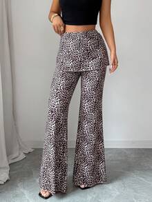 SHEIN Clasi Women's Leopard Print Milk Silk Flared Leggings,Double-Layered Summer Pants For Festival Night Out,Seksi Chic Beige Fitness Leggings For Travel - Multicolor - View 4