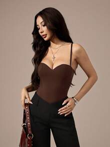 SHEIN PETITE Quần tất ren màu đen gợi cảm kiểu cổ điển dành cho nữ, thích hợp dự tiệc và đi chơi. - Cà phê nâu - Xem 3