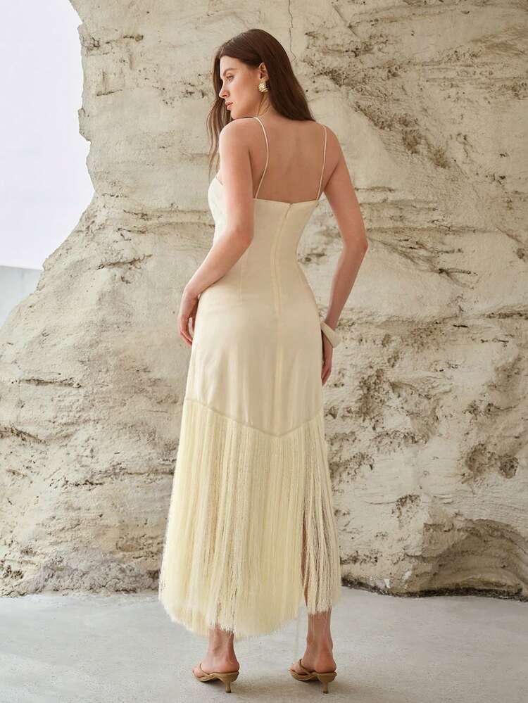 WOMEN'S LINEN EMBROIDERED FRINGE HEM TUBE DRESS