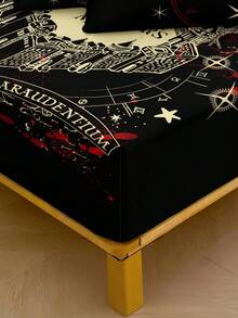 HARRY POTTER X SHEIN Bộ 3 món nệm in kỹ thuật số, mềm mại và ấm áp, thoải mái và thoáng khí, nhiều kích cỡ, phù hợp với giường đơn/giường đôi/giường cỡ Queen/giường cỡ King, có thể giặt máy (1 nệm + 2 vỏ gối) - màu đen - Xem 5