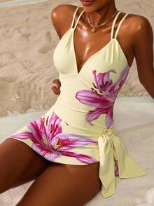 Sweetra Women's Floral Print Beach Sarong - Yellow - View 7