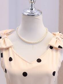 Vestido de lunares con cuello en V y sin mangas con decoración floral 3D, vestidos elegantes de primavera para mujeres, vestidos de lunares para mujer - Albaricoque - Ver 5