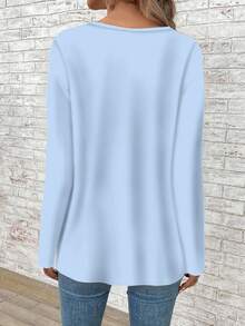 EMERY ROSE Maglietta larga a maniche lunghe con scollo a V per donne taglie forti - celeste - Visualizzare 2