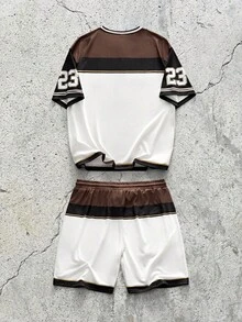 EVRINFINITE Ensemble de t-shirt col V et short pour hommes, à la mode pour l'été. Tenue 2 pièces pour hommes - Multicolore - Voir 2