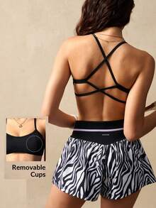 VARSIVA Women's Solid Color Backless Sexy Criss-Cross Tight Fit Sports Bra - Black - View 9