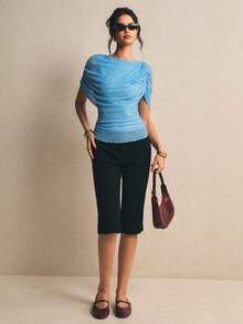 Poéselle Women's Polka Dot Print Pleated Fitted Fashionable Blouse - Multicolor - View 5