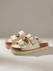 Solecia Summer Vacation Casual Thick Sole Buckle Sandals - Apricot - View 2