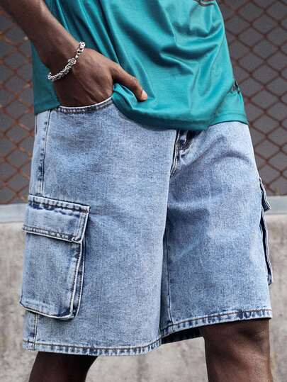 EVRINFINITE Men's Straight Leg Casual Loose Fit Denim Shorts Jorts, Fashionable Streetwear