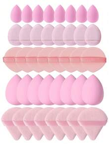40/60/80/100-Piece Makeup Tool Sets, Including: Liquid Makeup Sponge + Mini Liquid Makeup Sponge + Triangular Powder Puff (For Setting Powder And Makeup) + Cushion Puff (For Face Makeup) + Mini Cushion Puff (For Face Concealer). - Pink - View 1