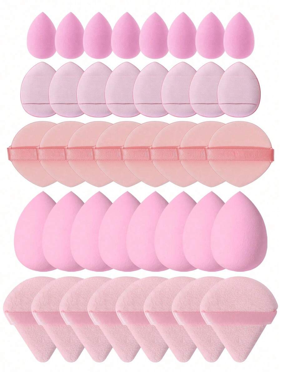 40/60/80/100-Piece Makeup Tool Sets, Including: Liquid Makeup Sponge + Mini Liquid Makeup Sponge + Triangular Powder Puff (For Setting Powder And Makeup) + Cushion Puff (For Face Makeup) + Mini Cushion Puff (For Face Concealer). - Pink - View 1