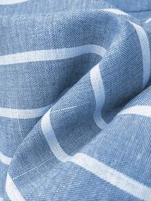 SHEIN PETITE 女士春夏蓝白条纹小码竹纤维质感长裤，休闲百搭沙滩度假裤 - 藍白色 - 查看 4