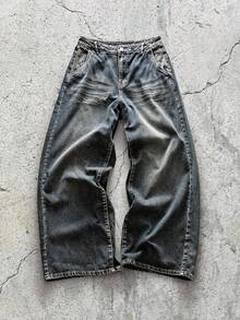 EVRINFINITE Quần jeans nam dáng suông rộng rãi, thoải mái, thích hợp mặc hàng ngày. - Màu xanh lam - Xem 1