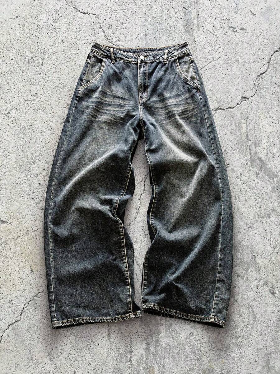 EVRINFINITE Quần jeans nam dáng suông rộng rãi, thoải mái, thích hợp mặc hàng ngày. - Màu xanh lam - Xem 1