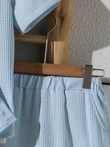 Tween Boy Summer Casual Solid Color Shirt & Shorts Set - Baby Blue - View 9