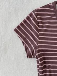 Teen Girls Striped Collar Contrast Button Front Short Sleeve Casual Blouse Mothers Day Outfit Graduation Summer Tops - Coffee Brown - View 4