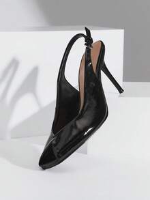 SHUZIA Women's Elegant Point Toe Back Strap Stiletto Pumps - Black - View 7