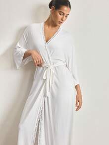 Ocili Comfortable Lace Robe For Women - White - View 7