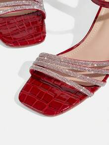CUCCOO TILAWA Sandali eleganti con tacco alto, punta quadrata, decorazione con strass, in materiale PU con motivo in pietra di mogano, scarpe primaverili adatte per primavera, vacanze pasquali, cene, Natale, San Valentino - Colore mogano - Visualizzare 6