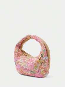 SHECARRY Túi xách nữ quai cầm phía trên, họa tiết hoa lá đính sequin, thời trang, thanh lịch, đơn giản, cá tính, đa năng, cổ điển, thích hợp đi làm, công sở, hẹn hò, hàng ngày, mua sắm, uống trà chiều, đi biển, du lịch, nghỉ lễ, mùa hè, ven biển. - Hồng - Xem 3