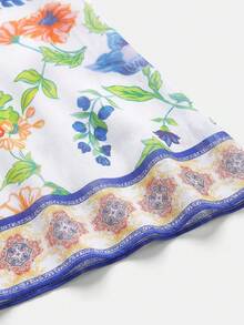 Swim Oasis Conjunto de maiô e vestido maxi plus size com estampa tropical e amarração frontal (2 peças) - Multicolorido - Ver 4