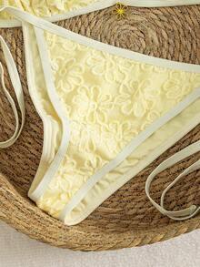Swim Mod Spring 2026 Size Bikini Set, Halter Neck Triangle Top And Mid-Waist Bottom, Yellow Jacquard 2-Piece Swimsuit - Yellow - View 3