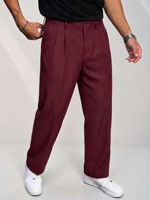 RONVEXI 男士简约通勤商务纯色褶裥锥形西装裤 - 酒紅色 - 查看 1