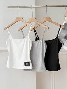 SHEIN EZwear Bộ 3 áo hai dây dệt kim dành cho nữ - Nhiều màu - Xem 3