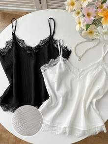 SHEIN EZwear 女士黑白梭织吊带背心两件套，家居服 - 彩色 - 查看 8