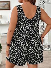 EMERY ROSE Plus Size Women Casual Floral Print Romper For Summer Vacation - Multicolor - View 2