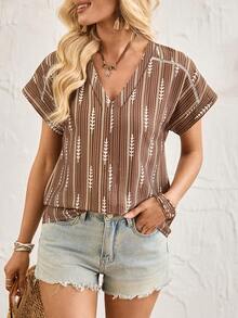 Breezaya Resort Shirts, Commuter Shirts, French Shirts, Bohemian Shirts, Printed Shirts, Color-Blocked Shirts, Spring/Summer Shirts, Hollowed-Out Shirts, Lace Shirts, Versatile Shirts, Pullover Shirts - Brown - View 5