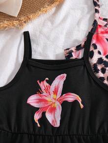 SHEIN Playful Pals 3件套女童夏季新款2025碎花纯色连体衣，简约时尚度假风 - 彩色 - 查看 4