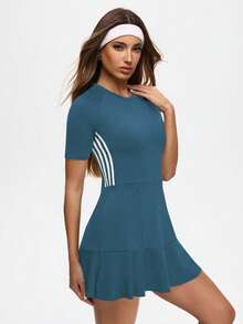 SHEIN Dewbera Women's Comfortable Casual Breathable Short Sleeve Active Dress - Blue - View 5