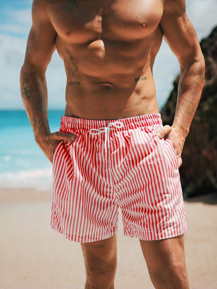 Manfinity RebelGame Men's Butter Yellow Relaxed Fit Shorts With Fine Vertical Ribbed Texture & Drawstring Waist.  Clean Minimal Summer Vacat
