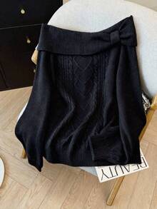 GlowEve CURVE Áo len trễ vai dáng rộng thanh lịch cỡ lớn dành cho nữ, thích hợp cho các buổi đi chơi và dự tiệc cưới, mùa thu/đông - màu đen - Xem 7