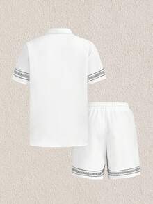 Mercer Haus Men's Geometric Collar Short Sleeve Woven Shirt Set, Pocket, Drawstring, Button Front, Summer, Multicolor, Matching Set, Lightweight, Breathable, Cool Boyfriend,Husband,Father Gift - Multicolor - View 3
